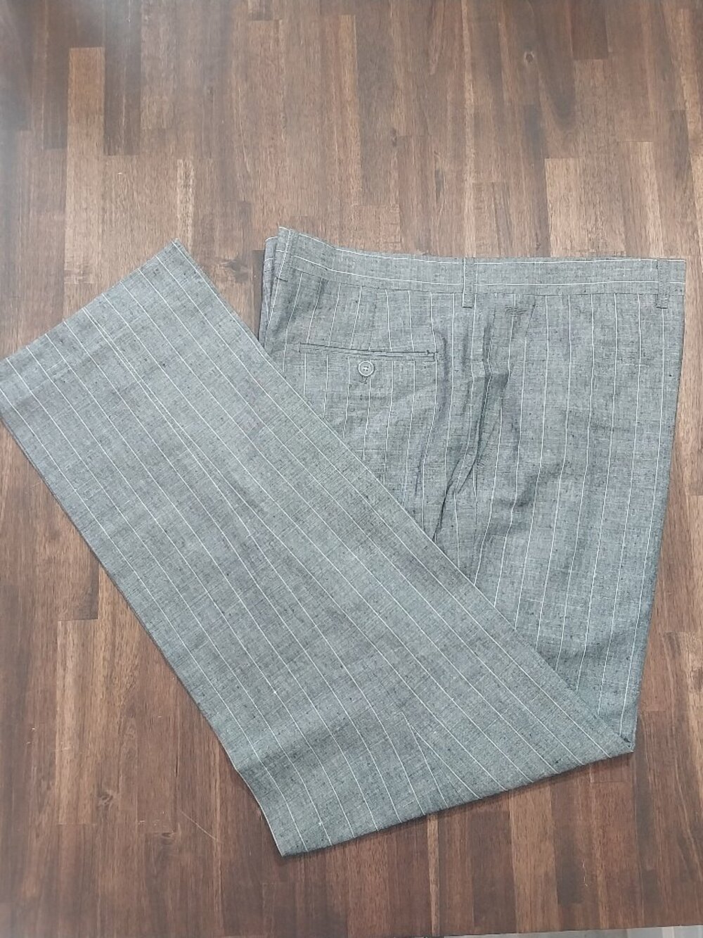 Giorgio Armani 100% Linen Designer Pants Mens 42x33 Gray Striped Made in Italy